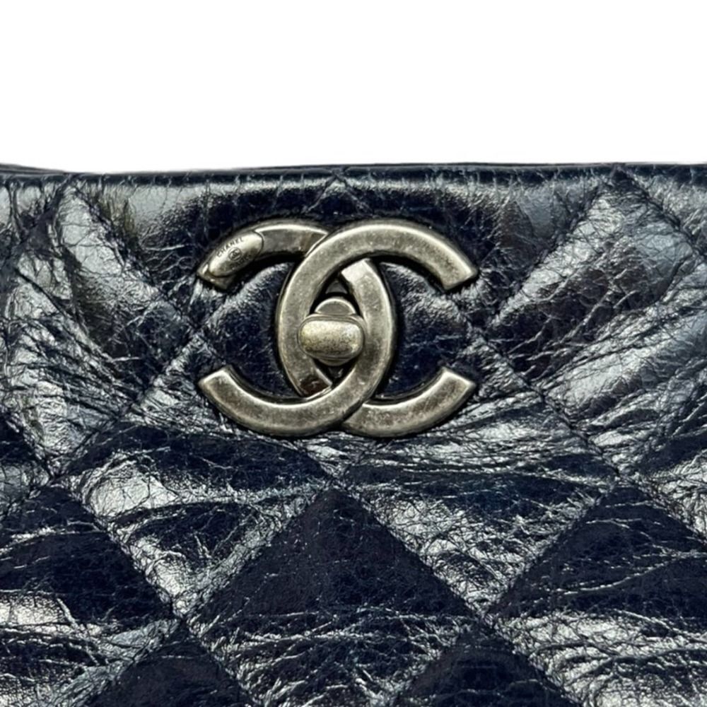 Chanel Accordion Large Quilted Crackled Handbag Blue - Picture 4 of 16